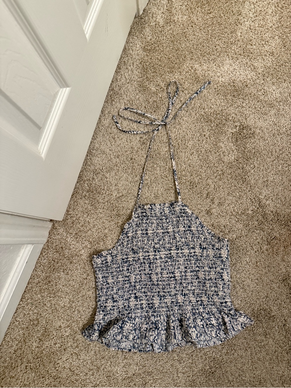 Sadie & Sage Blue and White Smocked Halter Top